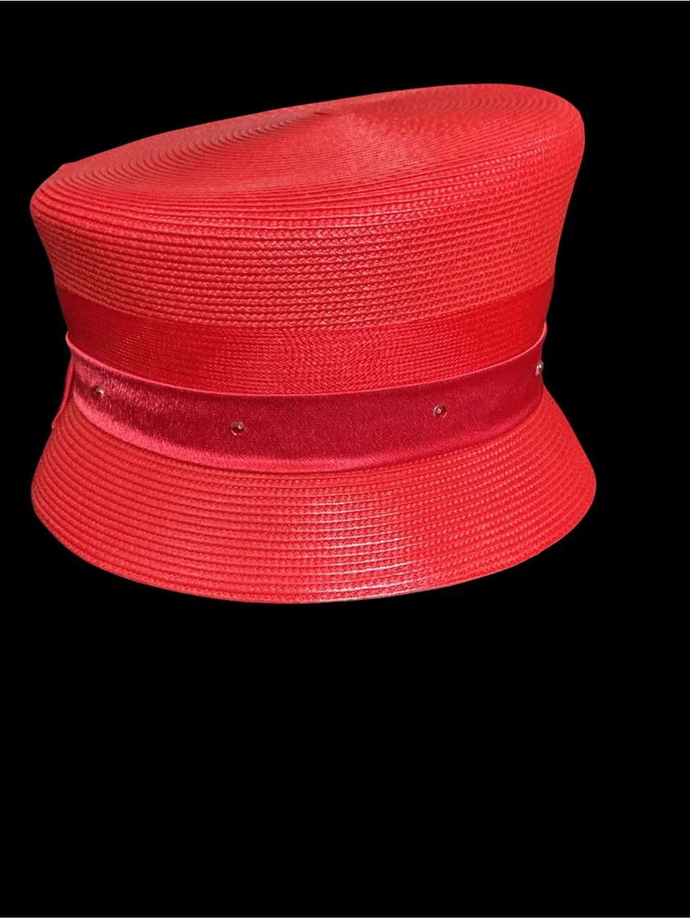 Women's New York Red Straw Hat with Satin Flower, Derby Hat, Sunday Best